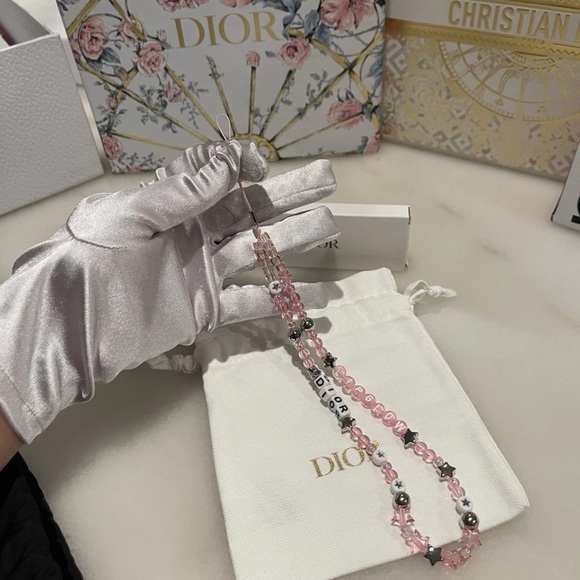 Dior Pink and Silver Beaded phone charm - Picture 1 of 3